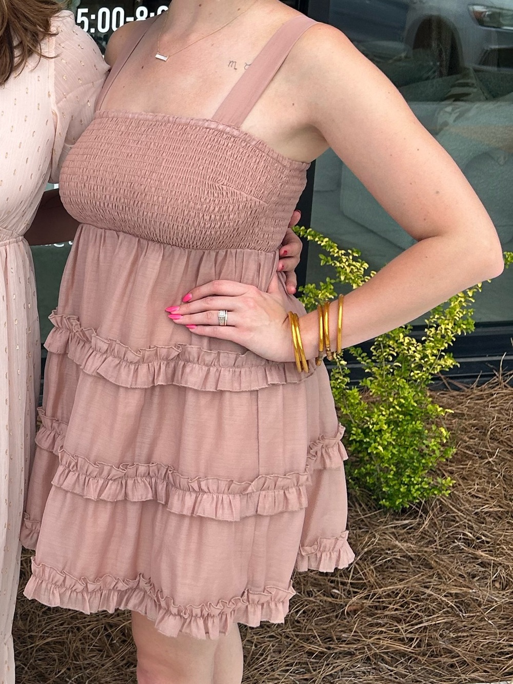 Ruffled Smocked Sundress - Dusty Rose